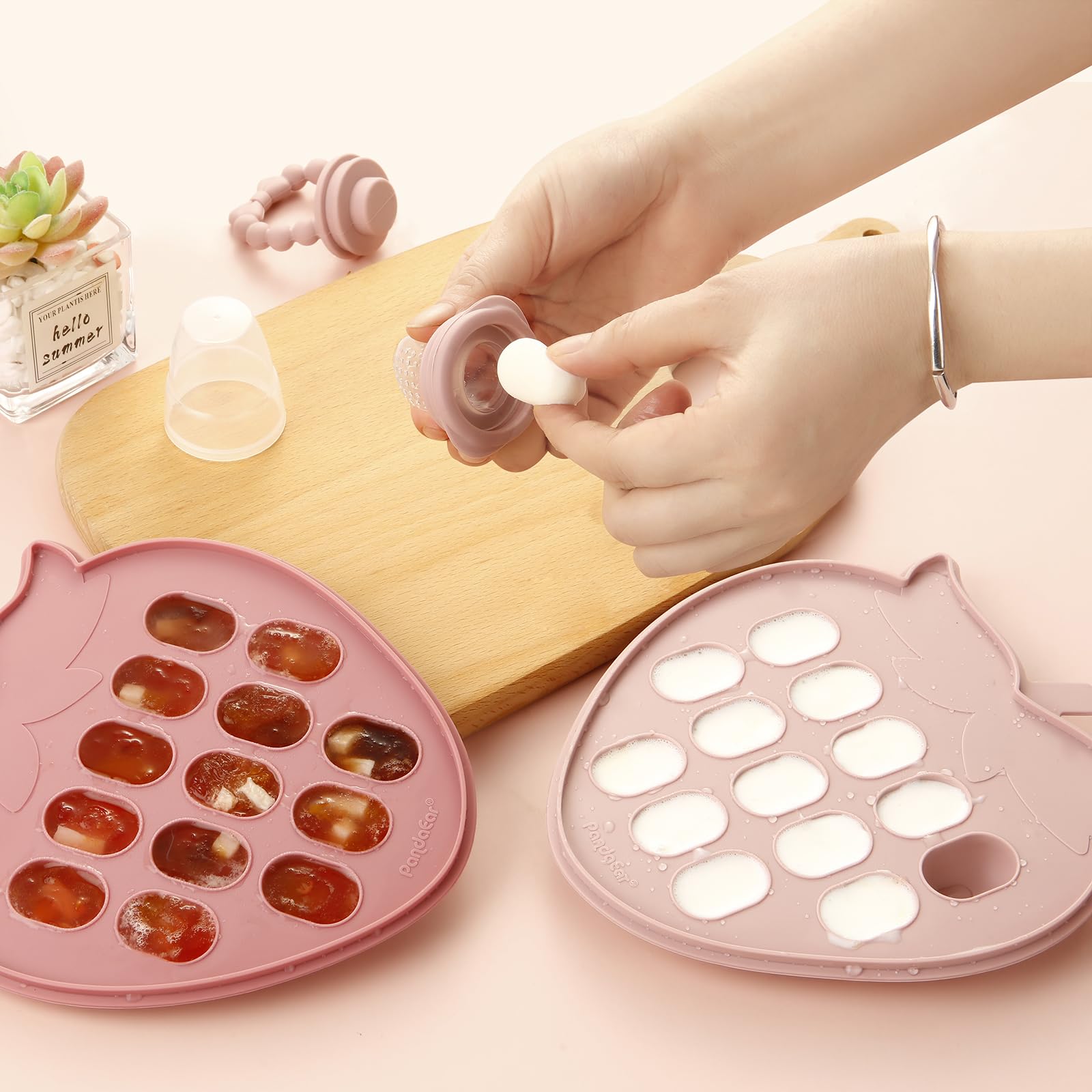 PandaEar Lot de 2 Moules à Sucettes pour Lait Maternel, Plateau de Congélation en Silicone 13 x 15 ml