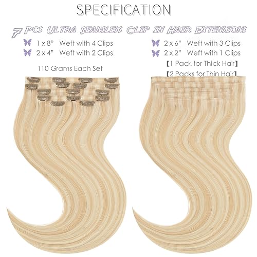 Miniatura 8 de Lacer Extensiones de cabello humano con clip, de doble trama, cabello brasileño de cabeza completa, color negro azabache, extensiones de cabello