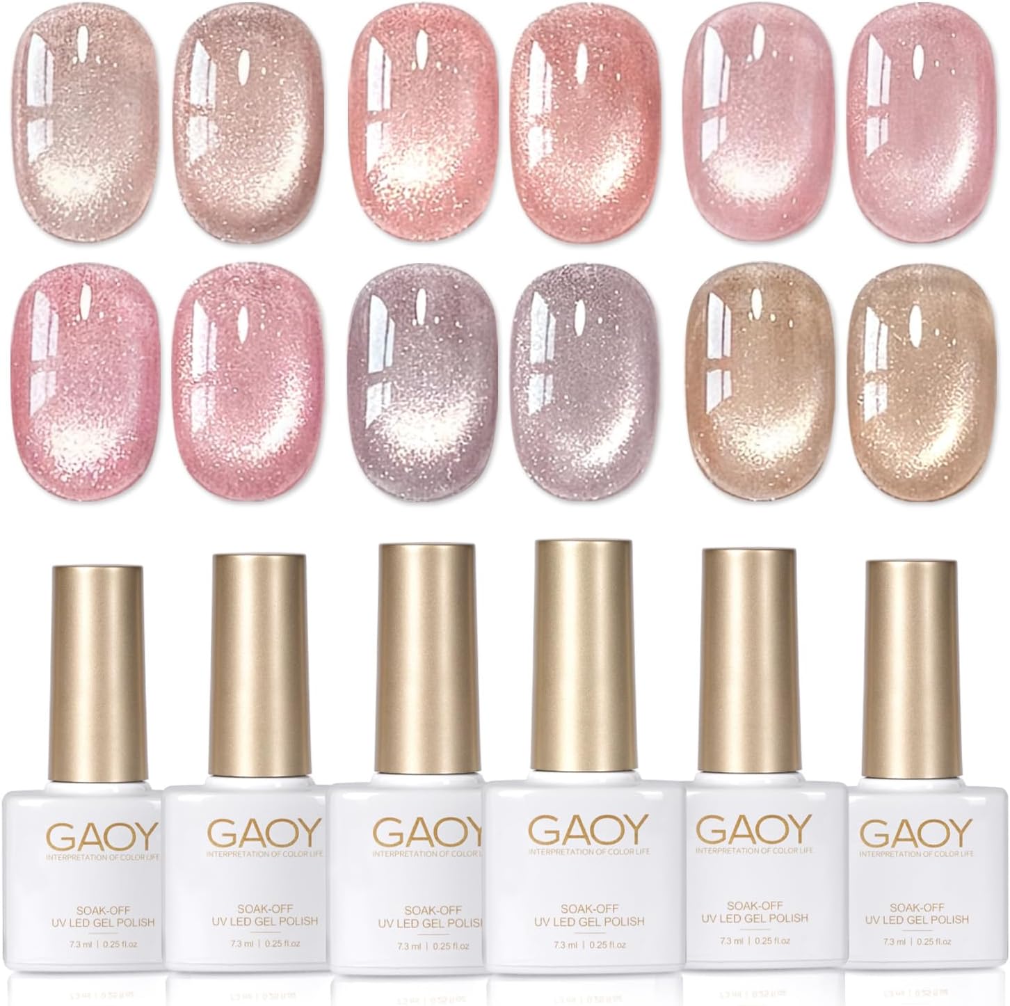 GAOY Pink Ocean Cat Eye Gel Nail Polish Set with Magnet for Holographic Cat Eye, Salon Gel Manicure and Nail Art DIY at Home
