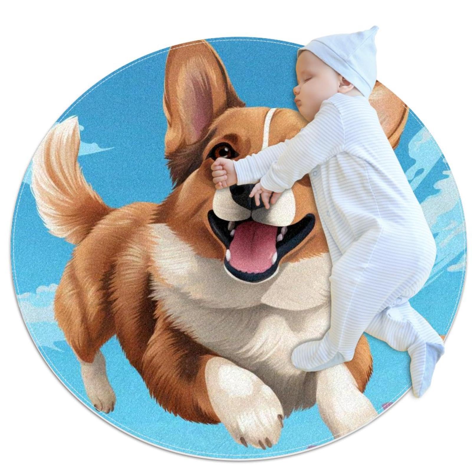 Tapis de salle de bain corgi antidérapant rond 1m pour chambre et canapé