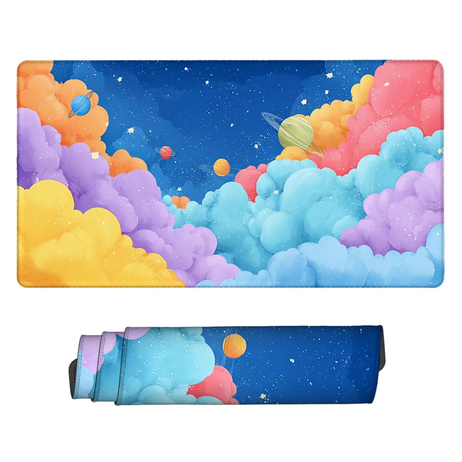Podkładka pod mysz do gier XXL Mousepad 1000 x 500 mm, duża podkładka pod biurko z antypoślizgową gumową podstawą dla graczy, poprawia precyzję i szybkość (planeta chmur) X-985
