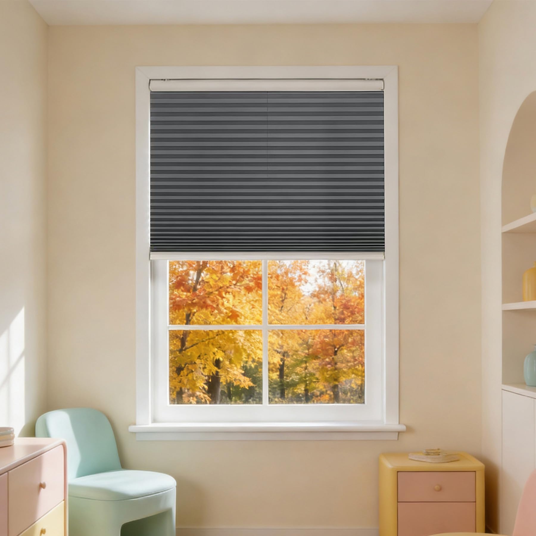 Store plissé gris 100x195 cm dim-out pour fenêtre et porte