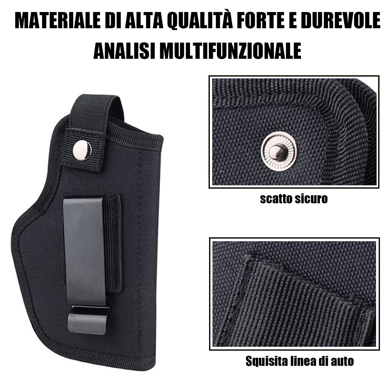 2 Pezzi Fondina per Pistola Nascosta, Pistola Interna o Esterna per Mano Sinistra e Destra, Pistole Tattiche Holster, Nylon Fondina da Trasporto Nascosta, Nero