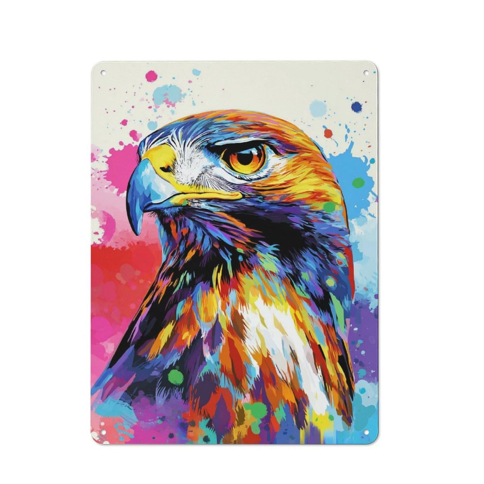 Junmoney Colorful Eagle Portrait Artwork Rustic Tin Wall Plaque 40X30cm For Bar Or Restaurant, For Vintage Wall Decor Fans, For Garage And Workshop Walls