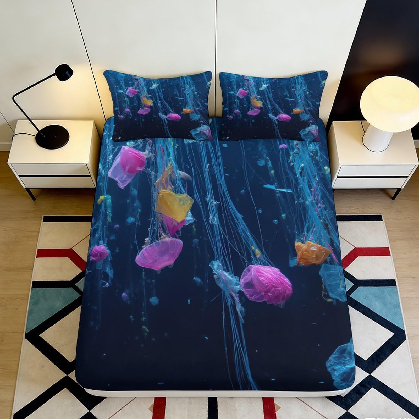 Pnayamiorkfel Style-6 3D Printed Jellyfish Ocean Fitted Sheet Microfiber Soft Breathable Underwater Sea Mattress Cover For Bedroom Decor 90X200x25cm