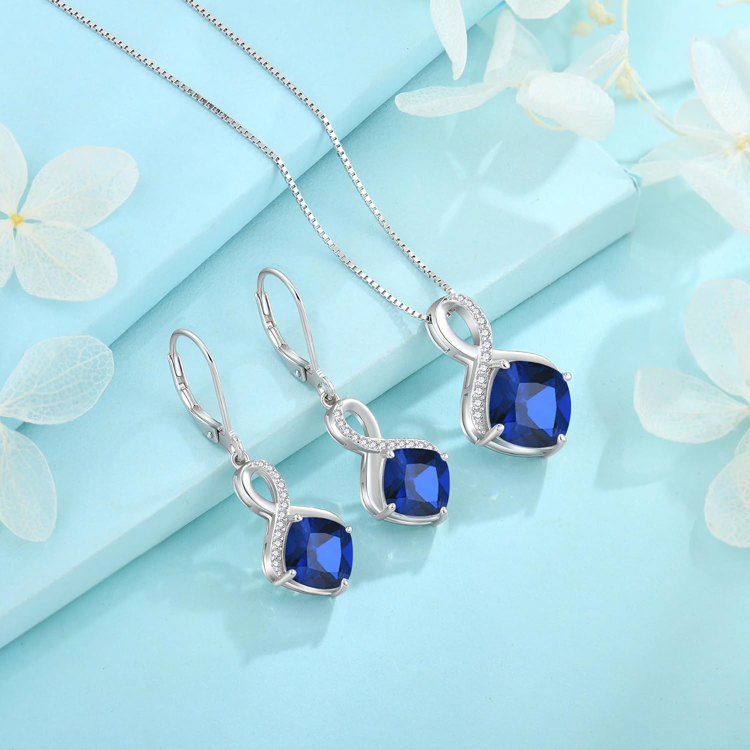 FJ Princess Cut Dangle Drop Earrings 925 Sterling Silver Infinity Leverback Earrings Birthstone Jewelry Gifts for Women - Image 5