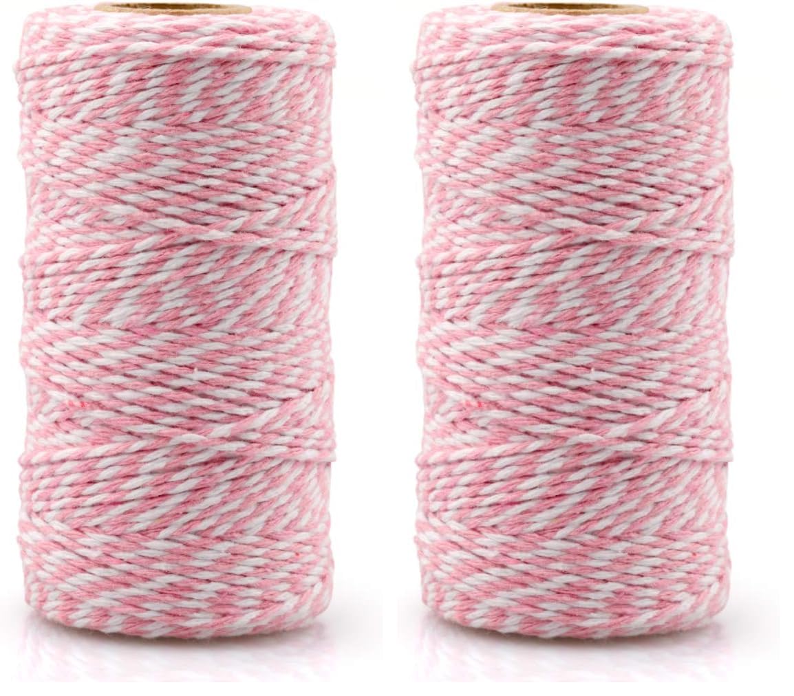 jijAcraft Pink and White Twine String, 328 Feet Christmas Bakers Twine String, 2MM Heavy Duty Packing String for DIY Crafts, Christmas Decoration, Gift Wrapping, Craft Wrapping (Pack of 2)