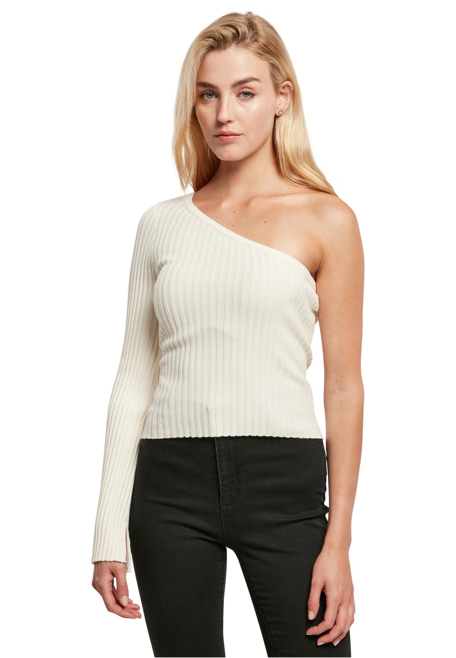 Urban Classics Women's Blanc Sweater Court Ribbed Knit One Sleeve Woman