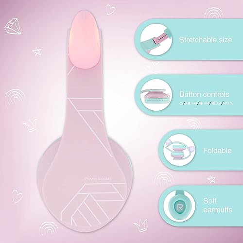 Miniatura 3 de PowerLocus Auriculares para niños sobre la oreja, auriculares inalámbricos Bluetooth para niños, con micrófono, volumen limitado seguro de 85 DB,