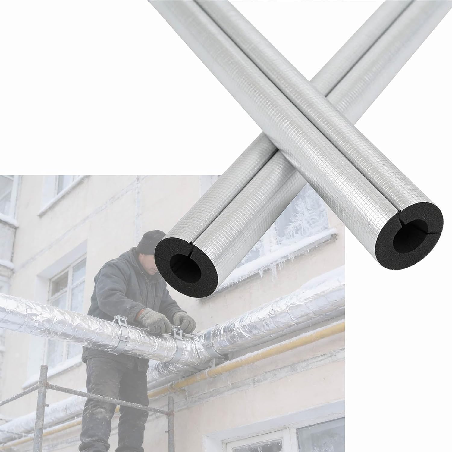 Winter Insulation Tape，Water Pipe Insulation，Fire Retardant，Foam Tubing Heat Insulated Pipe，Anti -Freezing/Insulation/Flame Retardant, Lagging(ID89mmxT20mmx0.95m)
