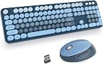 Pink Wireless Keyboard and Mouse Combo, 2.4GHz Creamy Keyboard Mouse Wireless, Retro Key Board with Round Keycaps, Cute Key Board Home and Office Aesthetic Keyboards (Gradient Black Pink)