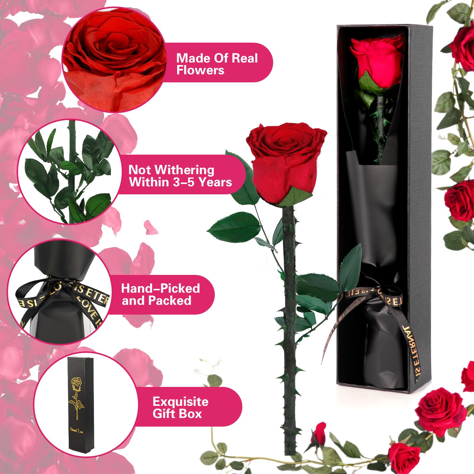 Rosa Eterna Stabilizzata Vera in Scatola Regalo per Donna