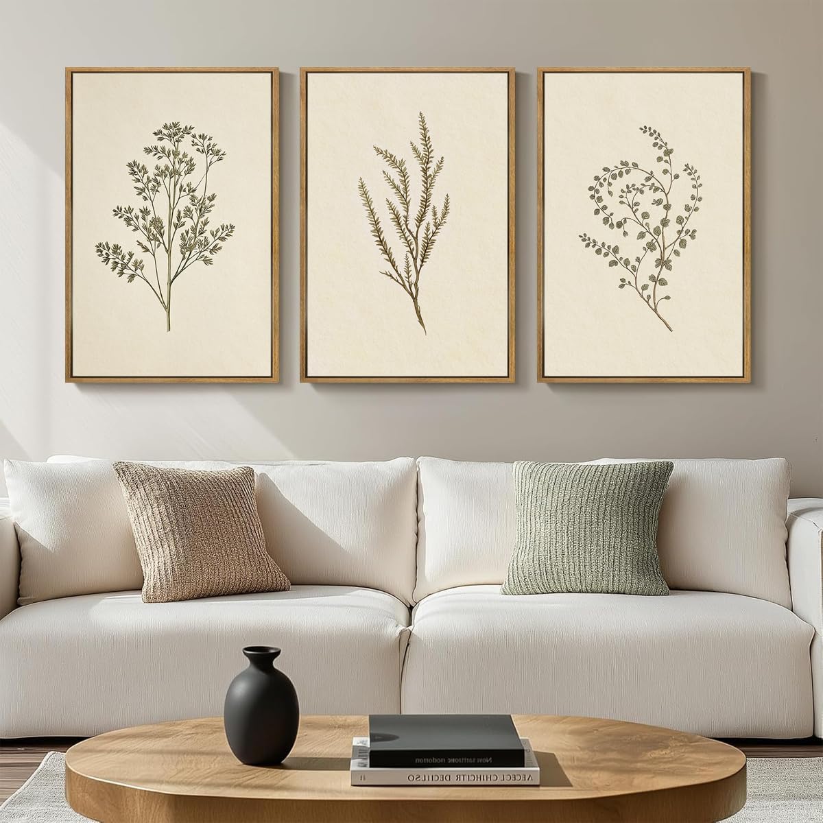 ANHUIB Neutral Beige Floral Canvas Wall Art Large Cream Botanical Wall Decor Vintage Minimalist Modern Paintings 16x24 Inch Set of 3 for Living Room Dining Room Bedroom