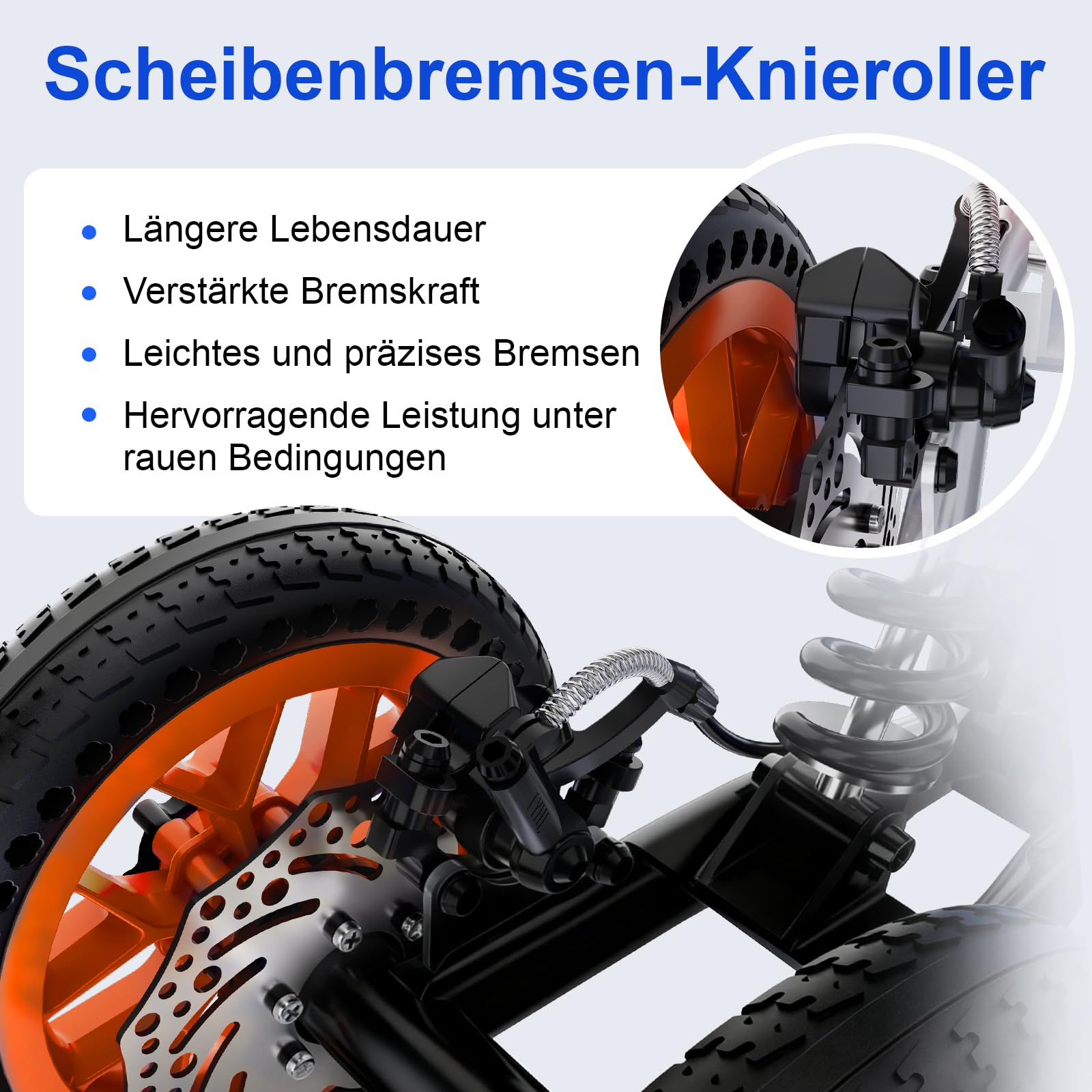 Knie Roller mit Stoßdämpfung – Stabiler Knie-Rollator bis 136 kg, höhenverstellbare Gehhilfe für Erwachsene nach Fuß-OP, inkl. abnehmbarer Tasche & 28 cm Vorderrad (Orange)