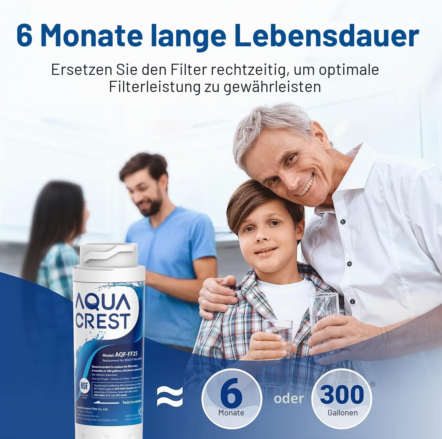 AQUACREST 644845 Wasserfilter Kühlschrank Siemens, Ersatz für Bosch Ultra Clarity Wasserfilter 644845, Kompatibel mit Siemens Bosch Neff 740560 9000077104 (3)