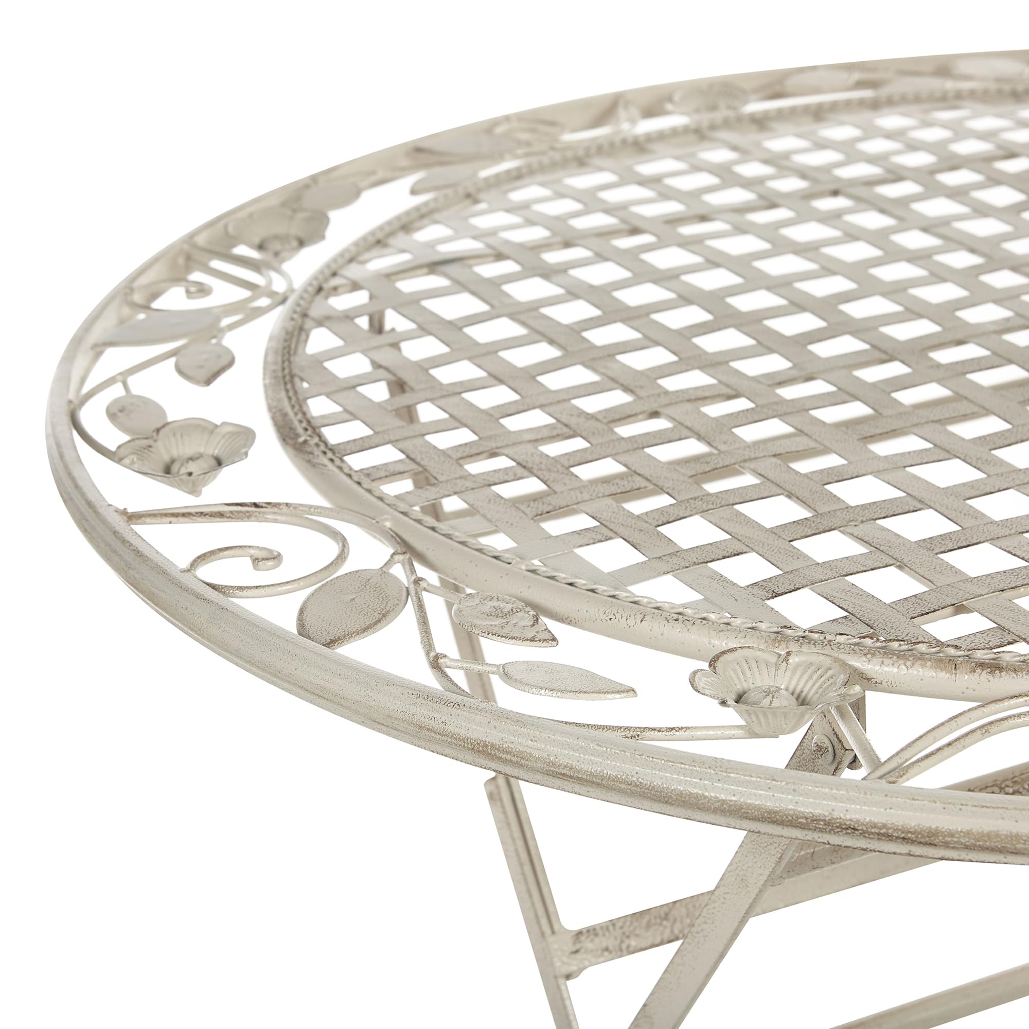 Beliani Mesa de balcón Hierro Blanco Crema Metal Envejecido Plegable Redonda 90 cm Exterior Resistente a los Rayos UV Estilo Retro francés Bivio