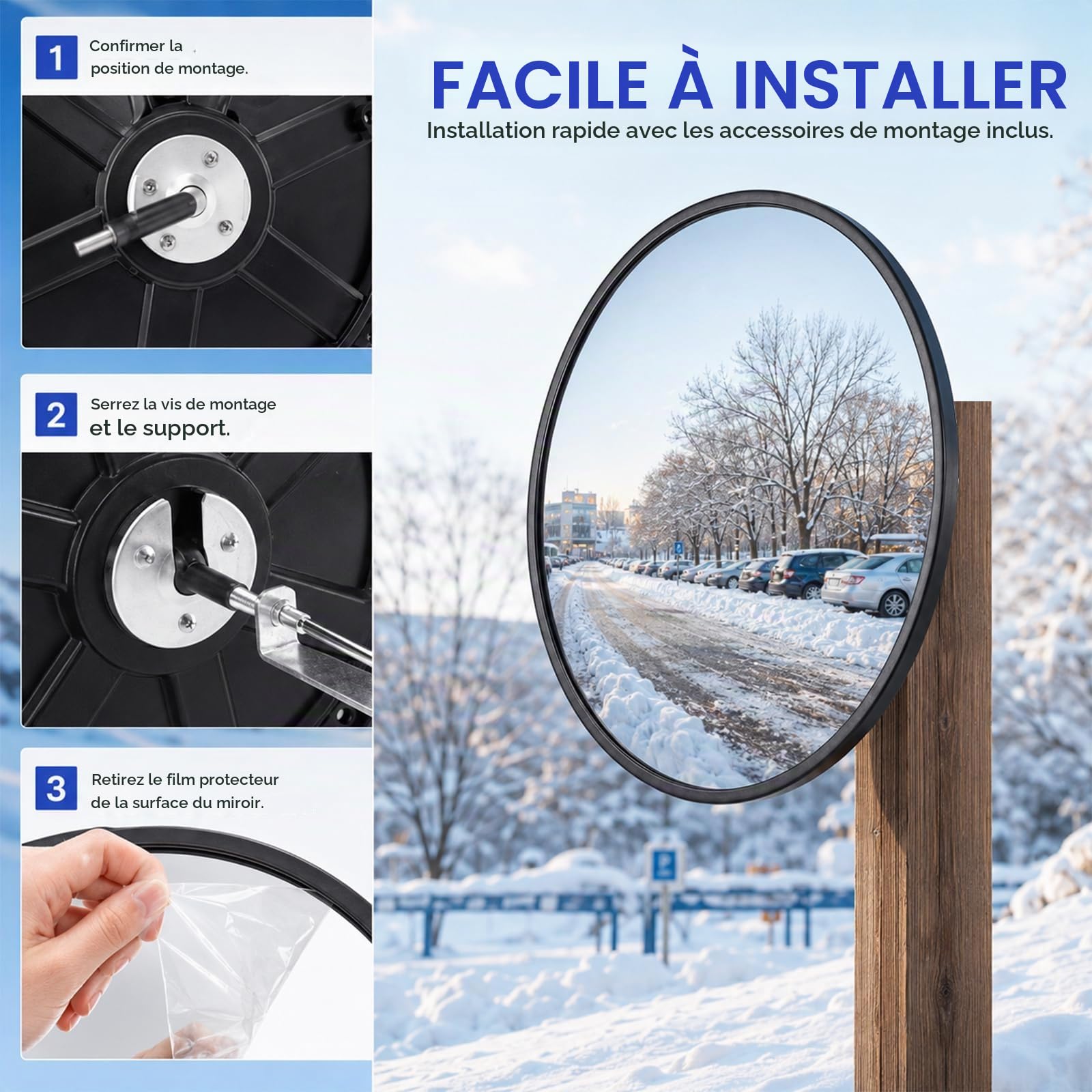 Miroir convexe sécurité 30 cm lot de 2, miroir intérieur extérieur | Miroir de signalisation grand angle pour magasin, entrepôt et parking, améliore visibilité et sécurité zones à risque