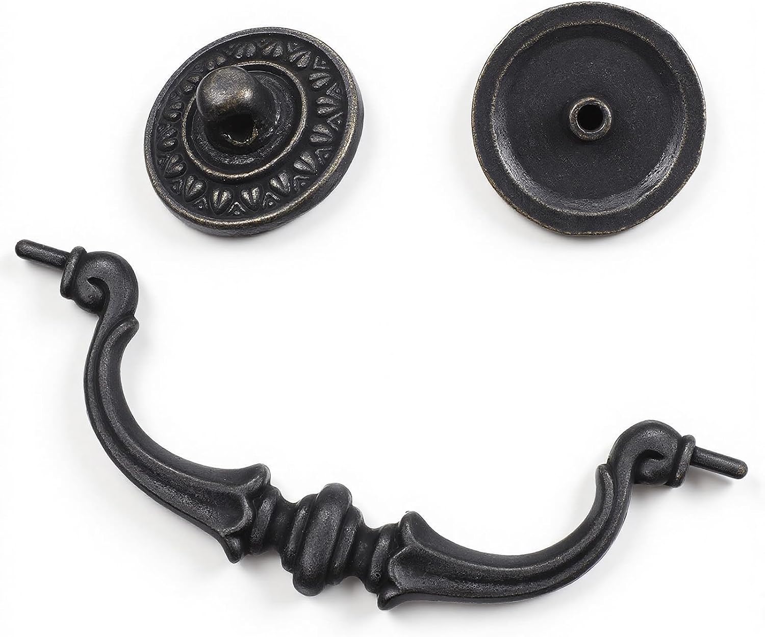 6 Pack Drawer Pulls Handles 6.7" Total Length, 5.5" Hole Center Vintage Antique Black Kitchen Cabinet Handles Drop Bail Pulls with Short & Long Screws