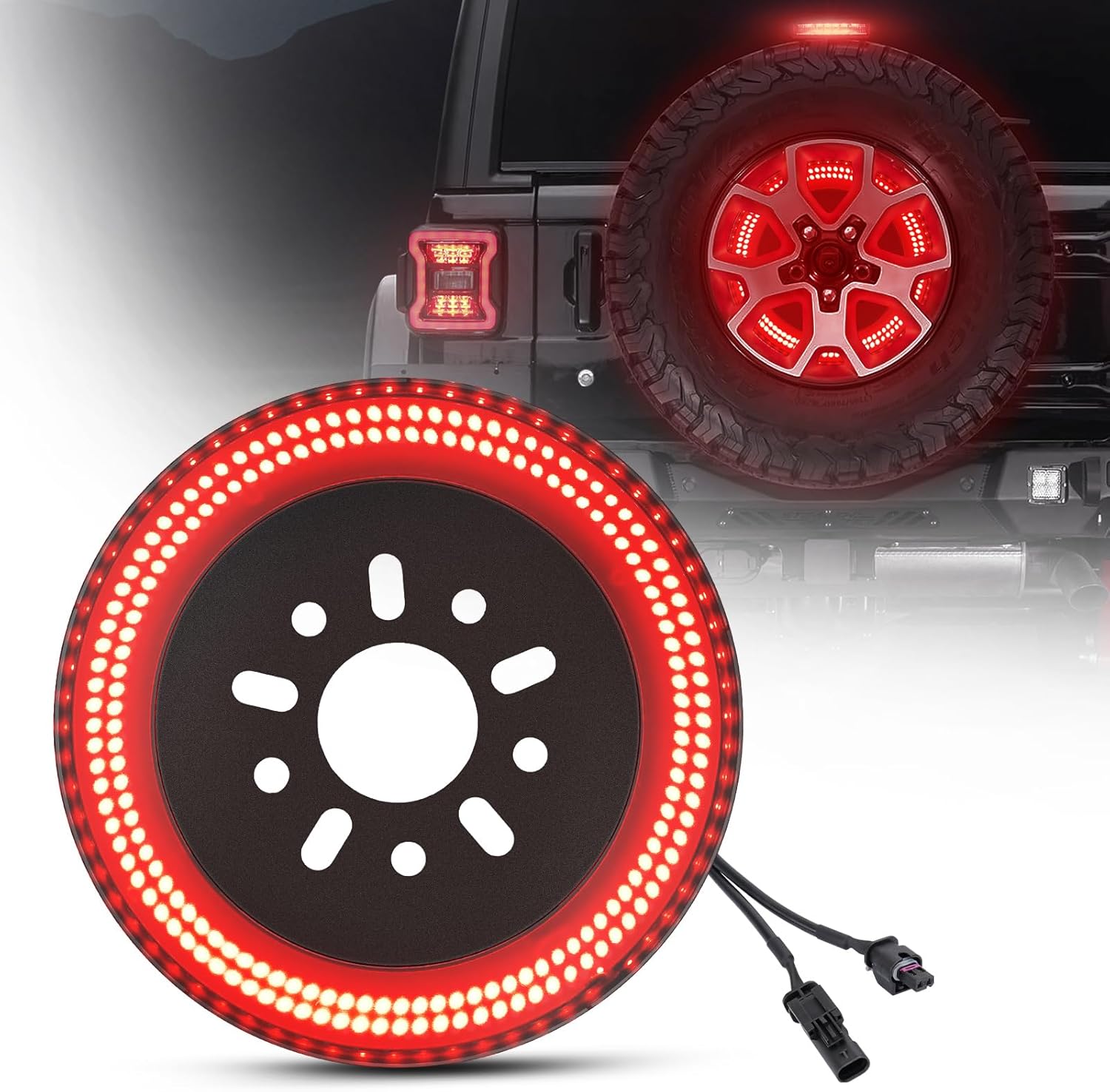 BORDAN Spare Tire Brake Light for Jeep Wrangler JL, Plug-and-Play 3rd Third Brake Light 3-Side LED Rear Ring Wheel Light Compatible with Jeep Wrangler 2018 2019 2020 2021 2022 2023 2024 2025