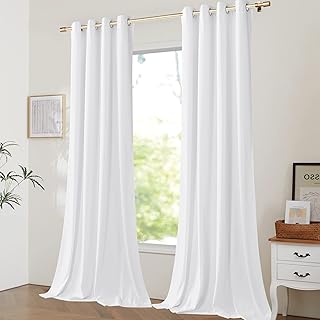 NICETOWN White Room Darkening Velvet Living Room Curtains, Classic Super Soft Velvet Woven Home Theater Eyelet Top Drapes for Bedroom (2 Pieces, 52