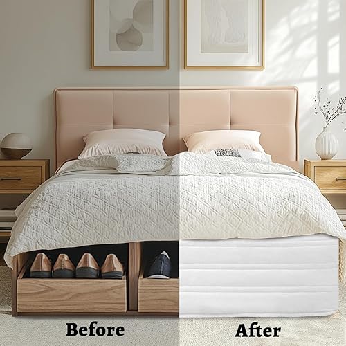 Miniatura 4 de Ramesses Falda de cama acolchada con mezcla de poliéster, sensación de flacidez mejorada, antiarrugas, resistente a la decoloración con caída