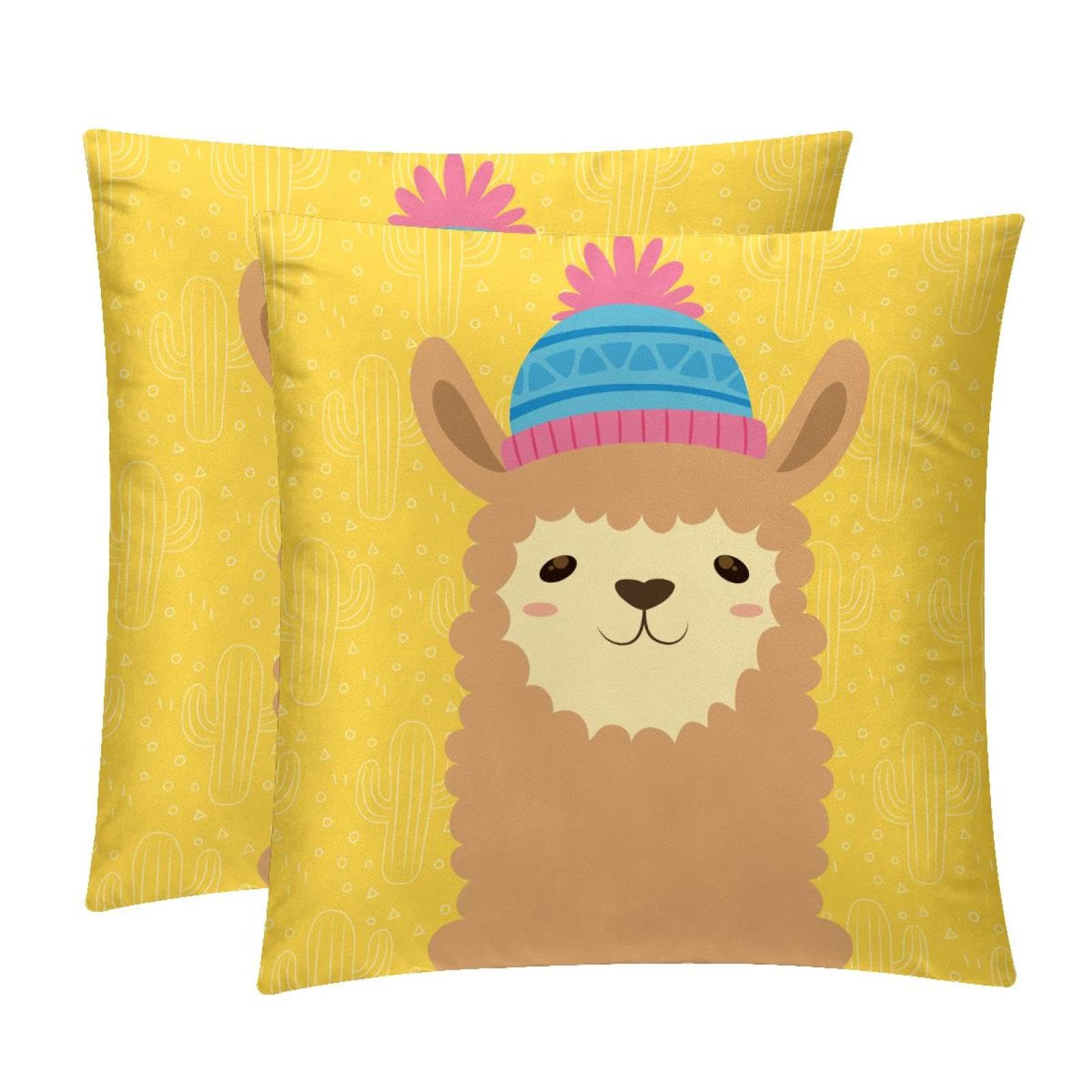 TDGKPZ Cute Alpaca Throw Pillow Covers 2 Pack Cushion Cases Decorative Pillow Cases Home Decor 45x45cm