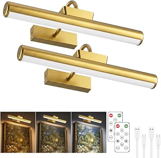 13" Wireless Picture Lights for Wall, Rechargeable Art Light, 2Pack Gold