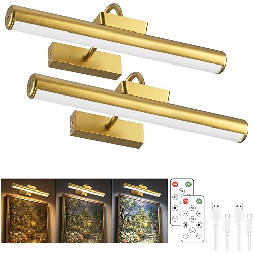 13" Wireless Picture Lights for Wall, Rechargeable Art Light, 2Pack Gold