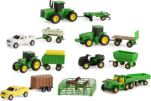 TOMY John Deere - Camión de juguete y tractor de juguete con remolques juego de 20 piezas de juguete de granja