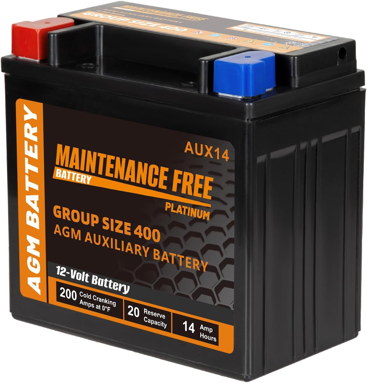 Autocessking AUX14 BCI Group 400 AGM Auxiliary Battery, 12V 14Ah, 200 CCA, 20 RC Rechargeable
