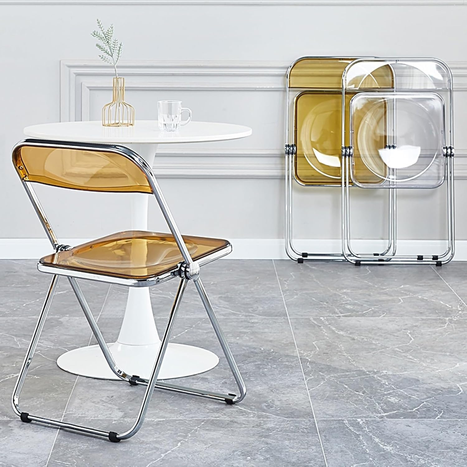 Transparent Acrylic Folding Chairs, Clear Acrylic Bearing Weight 200lbs, PC Plastic Living Room Seat,(Transparent)