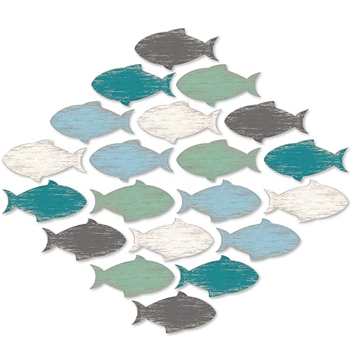 Weysat 20 Pcs Wooden Fish Wall Decor Nautical Coastal Wood