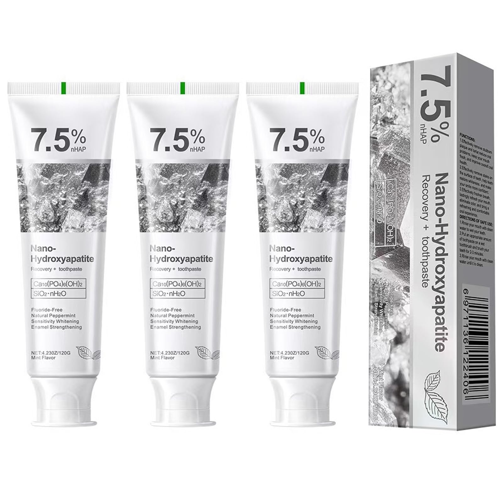 Holydeer Dentifricio Originale con 7,5% Nano-Idrossiapatite (3) | Formula senza fluoro al gusto di menta per una pulizia delicata e una piacevole freschezza quotidiana