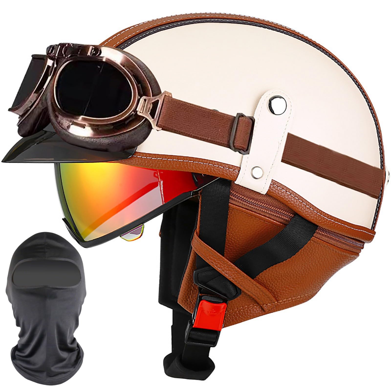 XYYYM Vintage Open Face Helmet Motorcycle Half Helmets, Motorbike Bike Cruiser Moped Scooter Jet Helmet, ECE Approved 57-64cm