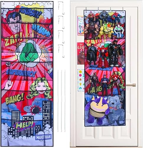 Organizador de superhéroes, organizador de zapatos colgante sobre la puerta, rojo (65 x 23 pulgadas), organizador de juguetes
