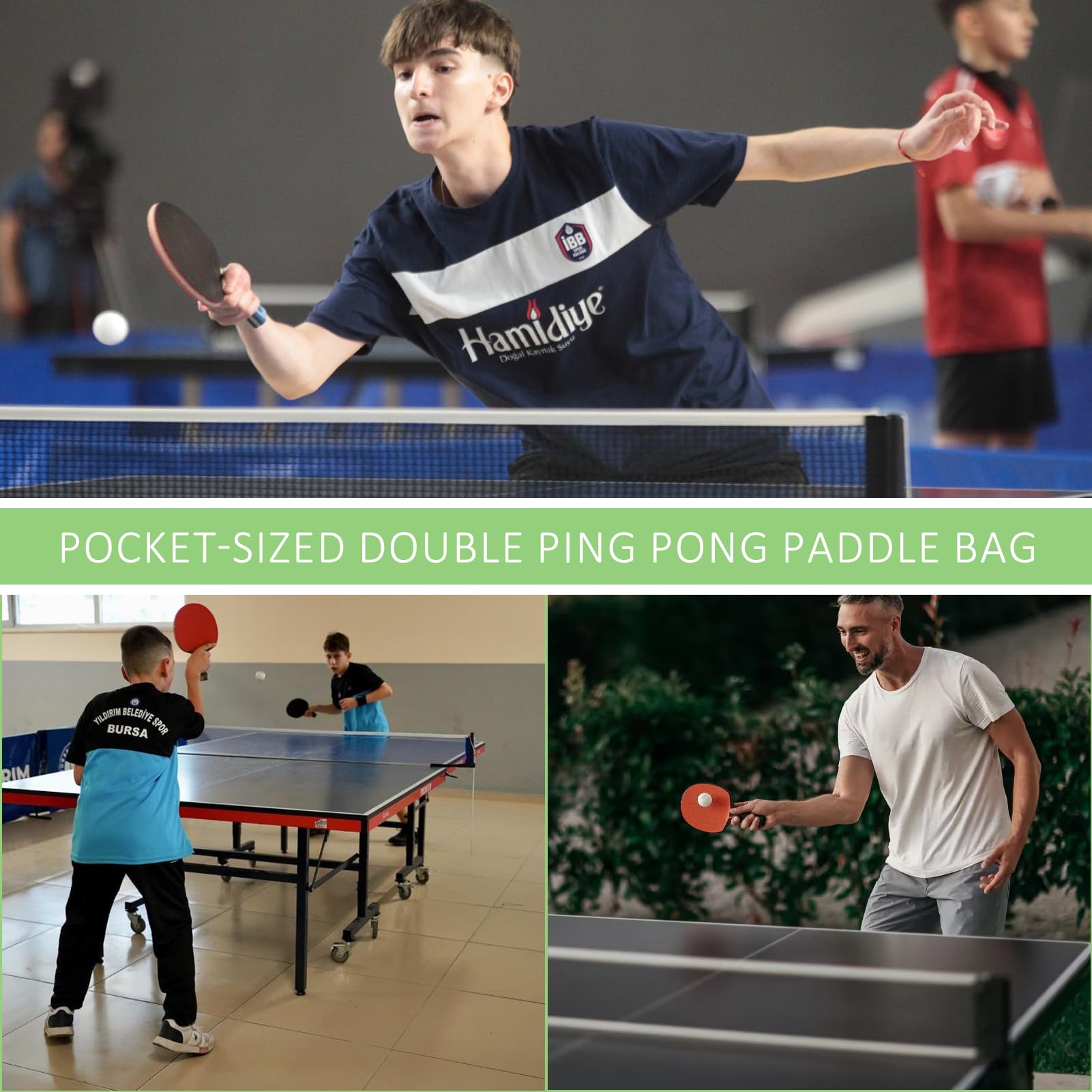 Custodia per racchetta da ping pong con scomparto per palla, custodia per racchette da ping pong, borsa da ping pong, custodia per racchette da ping pong, custodia per 2 racchette e 3 palline - 4