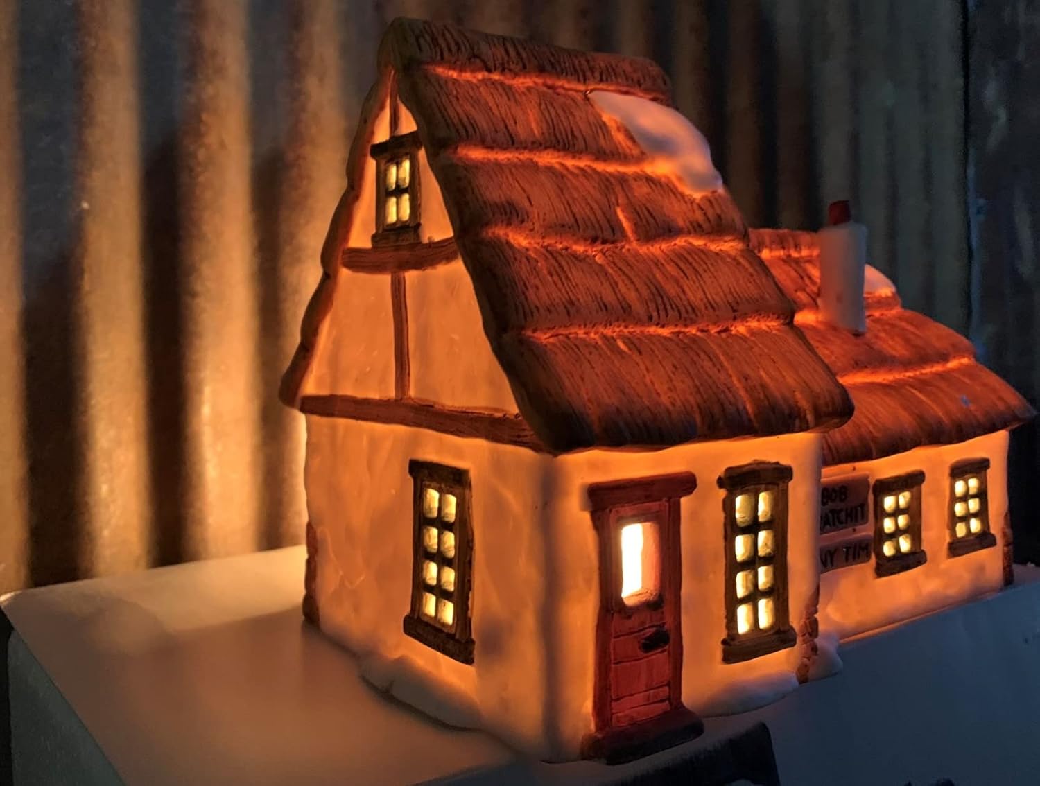 Dickens' Village Series Cottage of Bob Cratchit and Tiny Tim by Dickens Village, Porcelain Tabletop Ornament, Grey