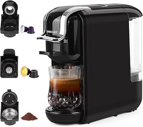Máquina de café expreso para cápsulas Nespresso, cápsulas Lavazza Blue y café en polvo, presión de bomba de 19 bar que hace auténtico café expreso,
