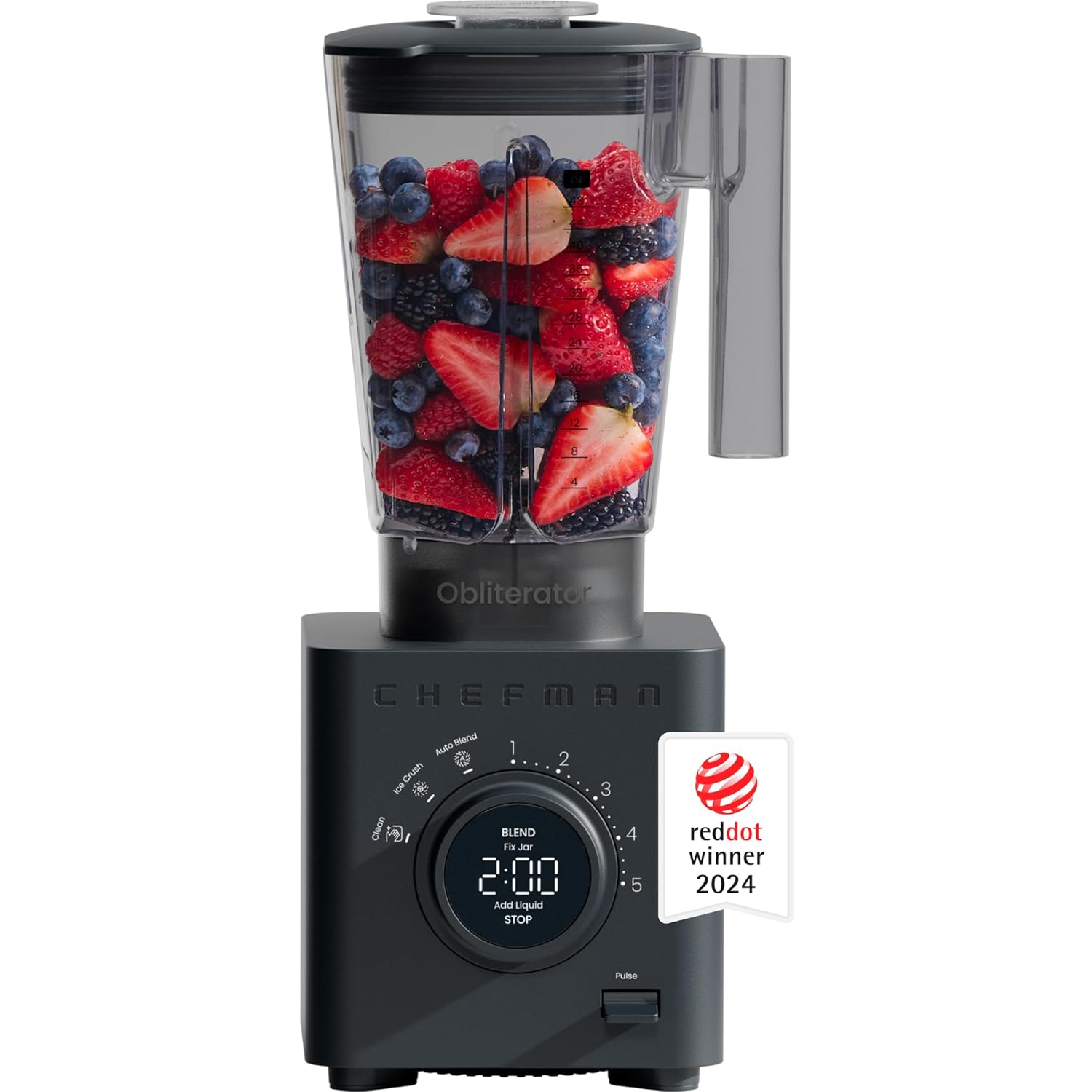 Chefman Obliterator 48 oz Countertop Blender for Smoothies, 1380W Motor to Crush Ice, Nuts, and Frozen Fruit with Stainless Steel Blade, Auto Blend Function, Includes Tamper and Scraper - Midnight image 1