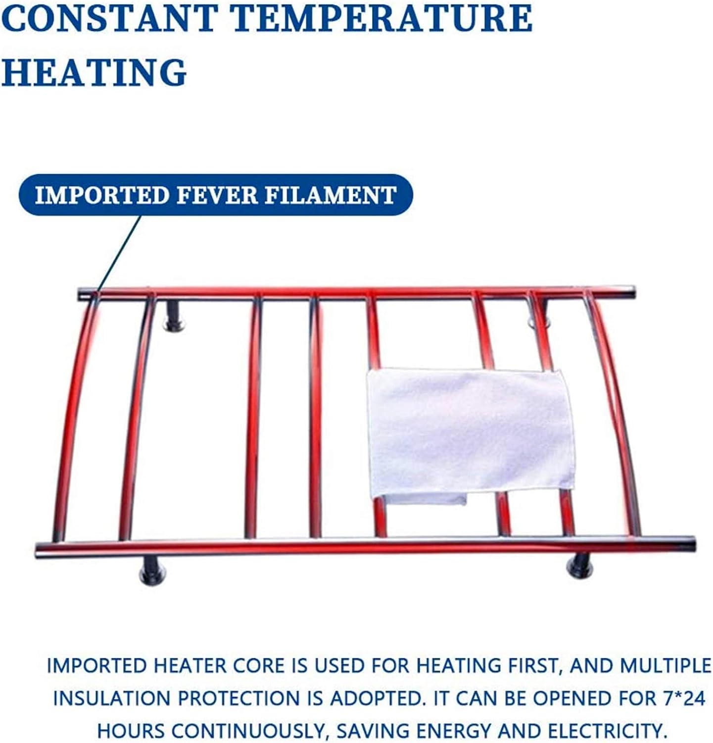 Bathroom Wall Heater HeatedTowel Rail Curved WallMounted Electric Plug, Hard Wire 304 Stainless Steel ElectricTowel Rack Drying Rack (Plugin image 3