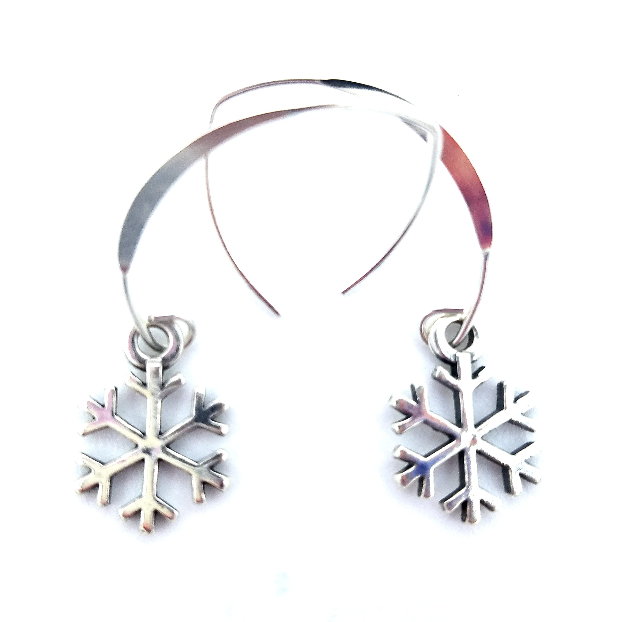 Sterling Silver Snowflake Charm Earrings on V-Shaped Earwires