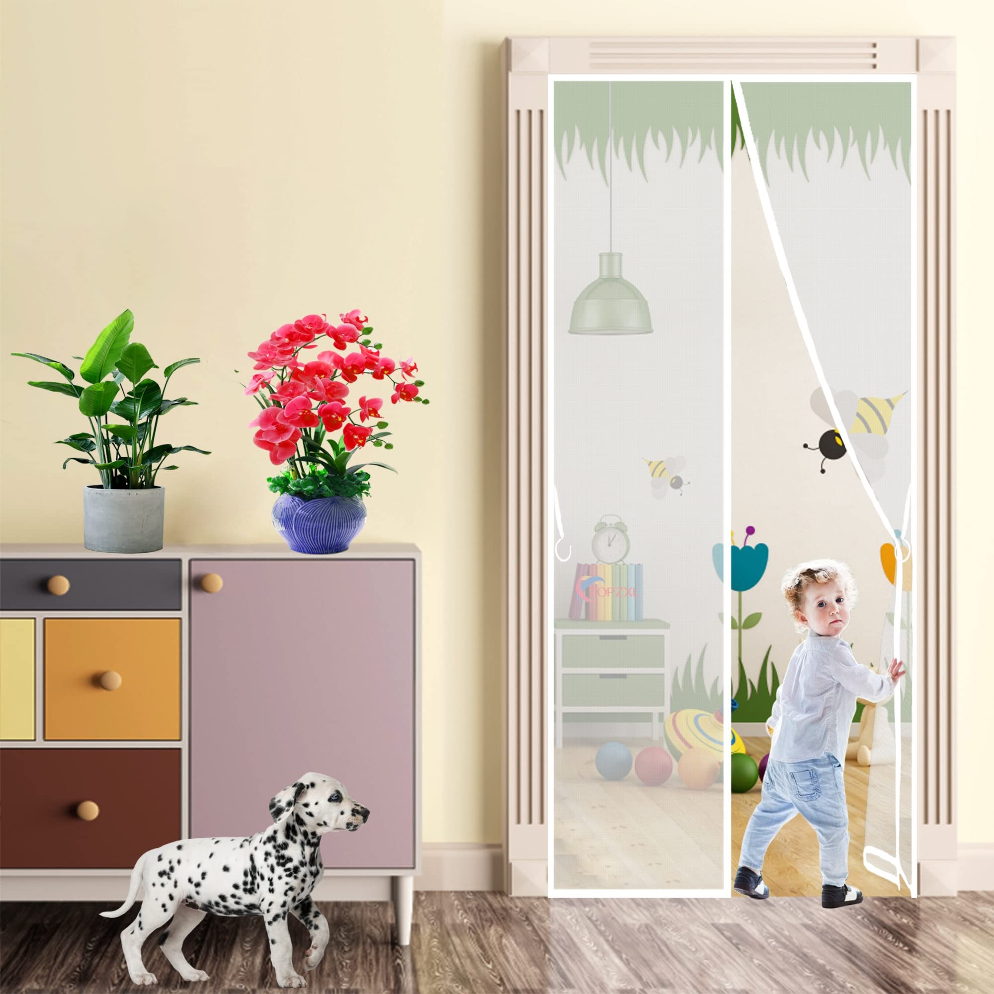 Topzxl White Magnetic Door Curtain Kitchen, 85X185cm Magnetic Fly Screen Door Keep Insects Out, Fly Screens For Doors, Super Strong Fly Mesh Self Closing, 663 Size