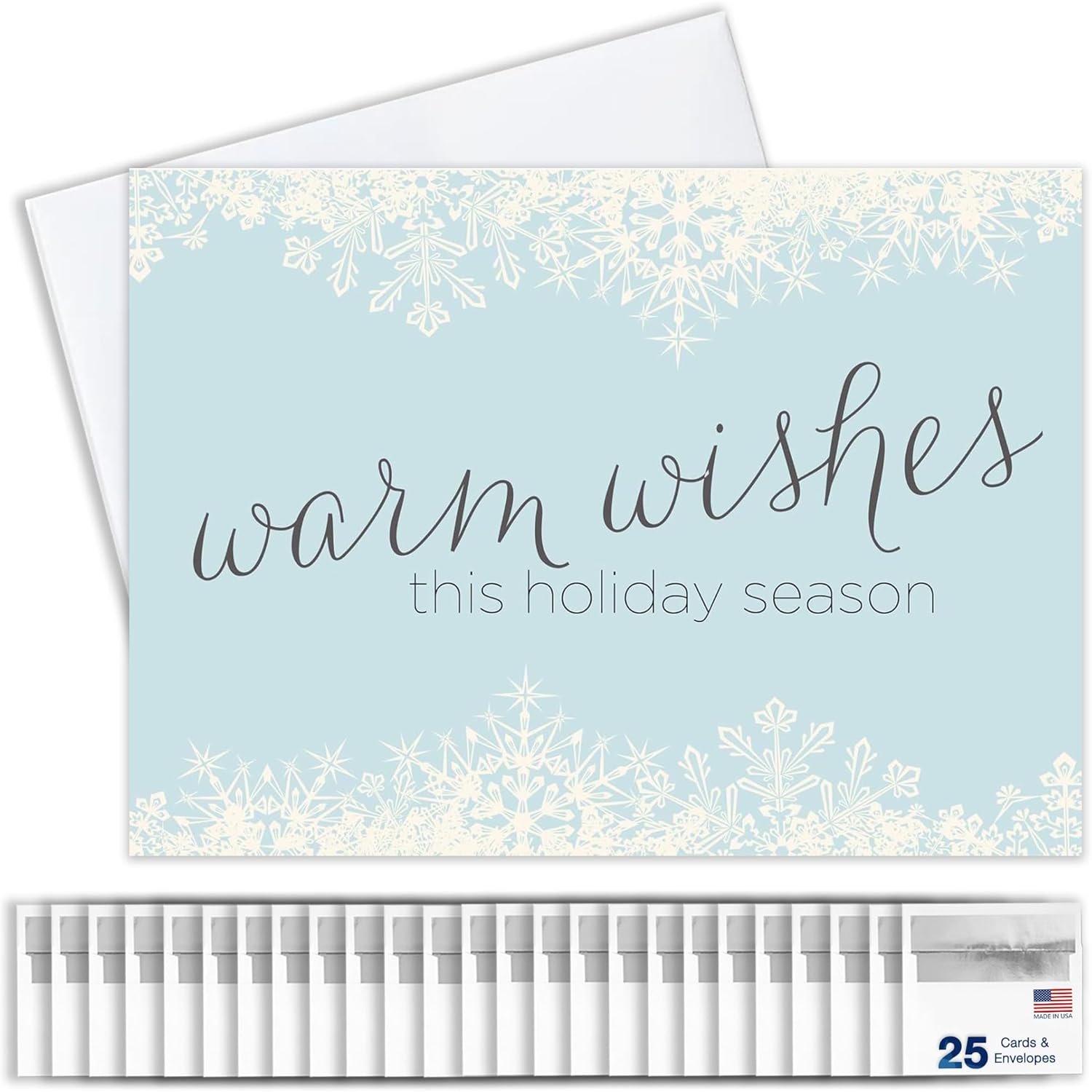 Season’s Greetings Cards for Business & Family (Warm Wishes) Bulk Greeting Card Set Pack of 25 Christmas Cards with Envelopes (5x7 inch - A7) Great for Office, Work, Employees & Clients H1507