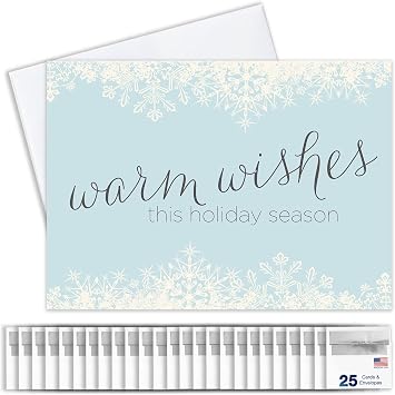 Seasons Greetings Cards for Business & Family Warm Wishes Bulk Greeting Card Set Pack of 25 Christmas Cards with Envelopes 5x7 inch - A7 Great for Office, Work, Employees & Clients H1507
