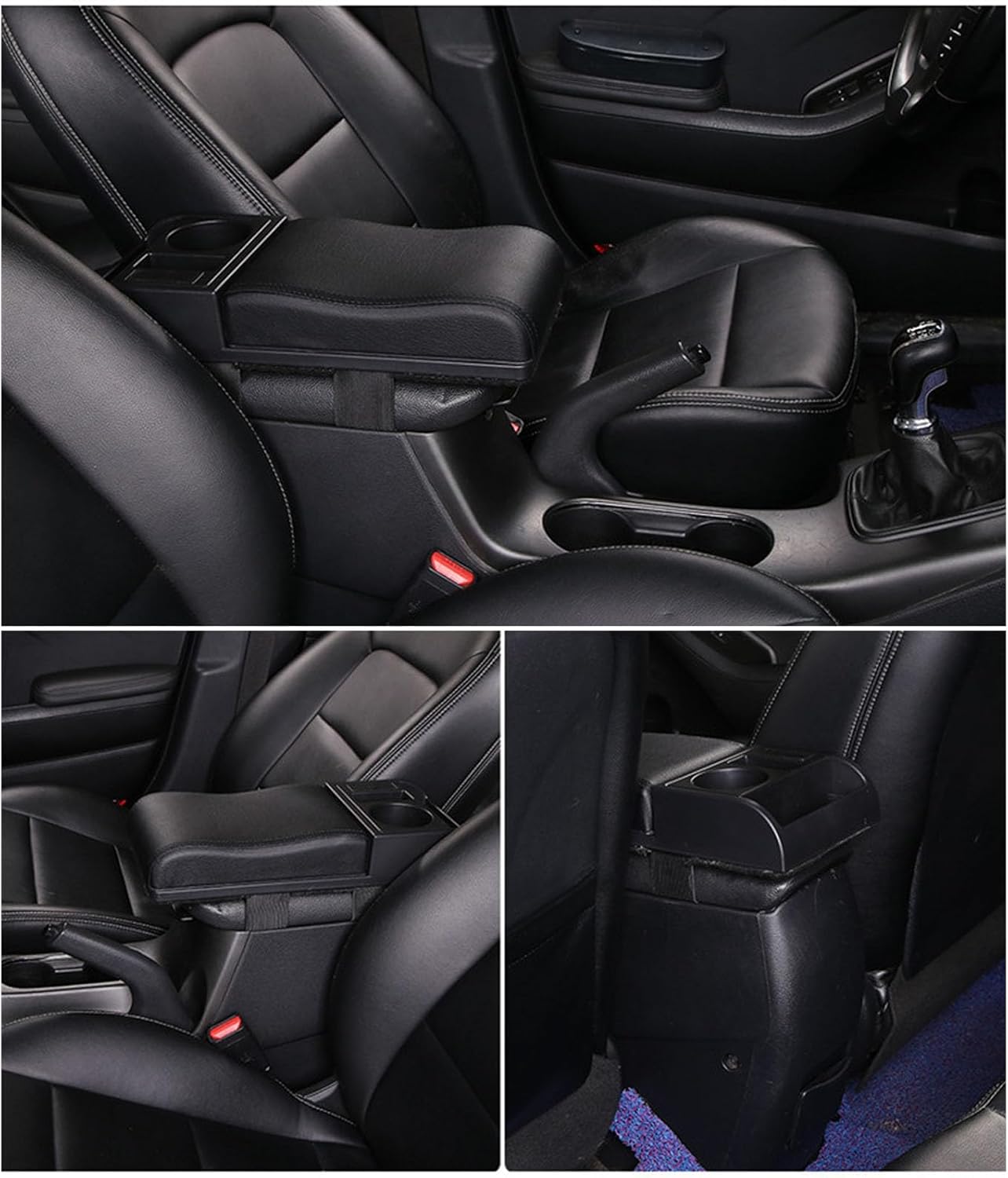 Fydun Center Console Armrest Box Cover Adjustable Length with USB Charging Port Cup Holder Universal for Most Vehicles (Black Line)