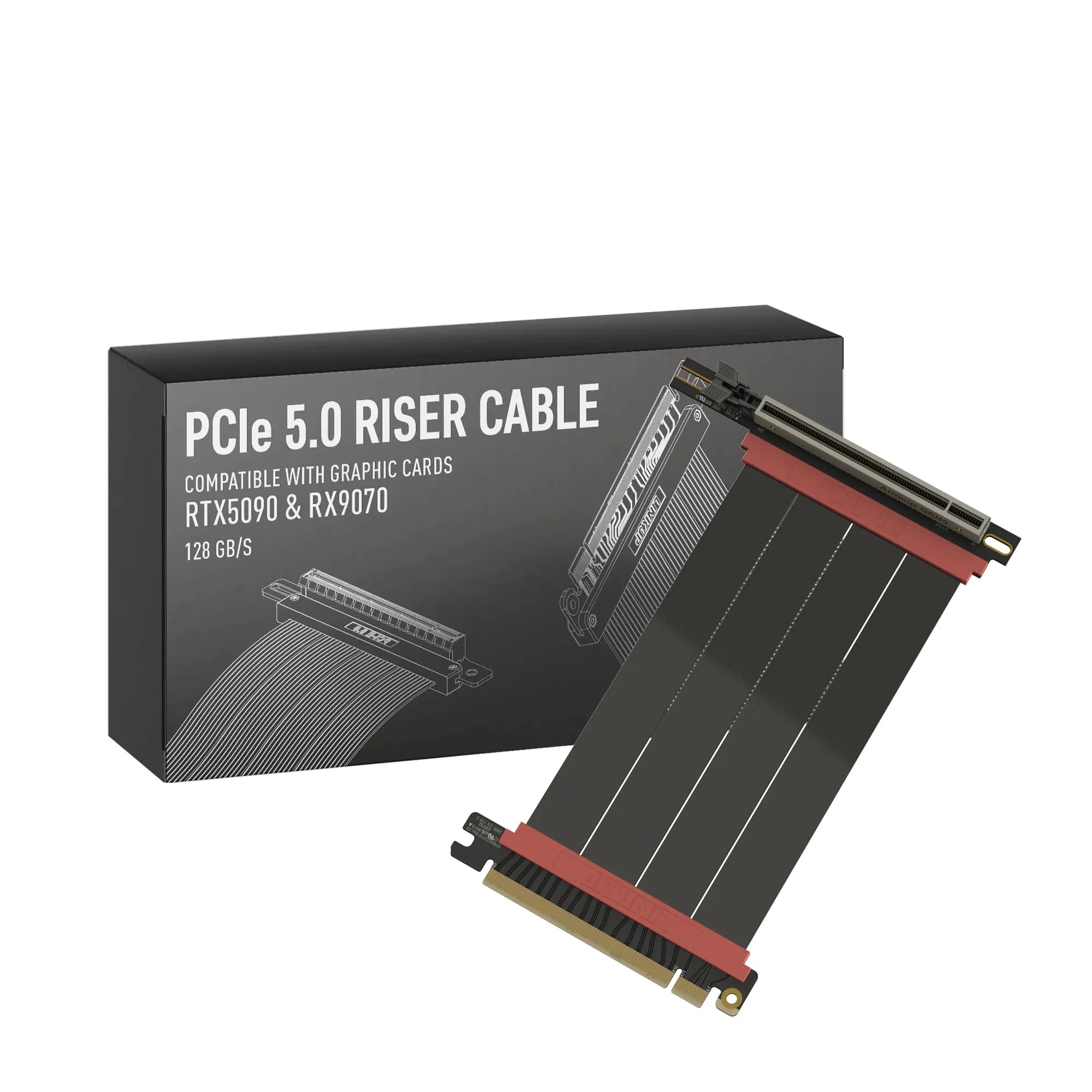 LINKUP PCIE 5.0 Riser Cable | for Vertical GPU Mount | Right Angle | Graphics Card GPU Ready | Usable with PCIe 4.0 &amp; RX 9070/ RTX5090 | 15cm (Total Length: 19cm)