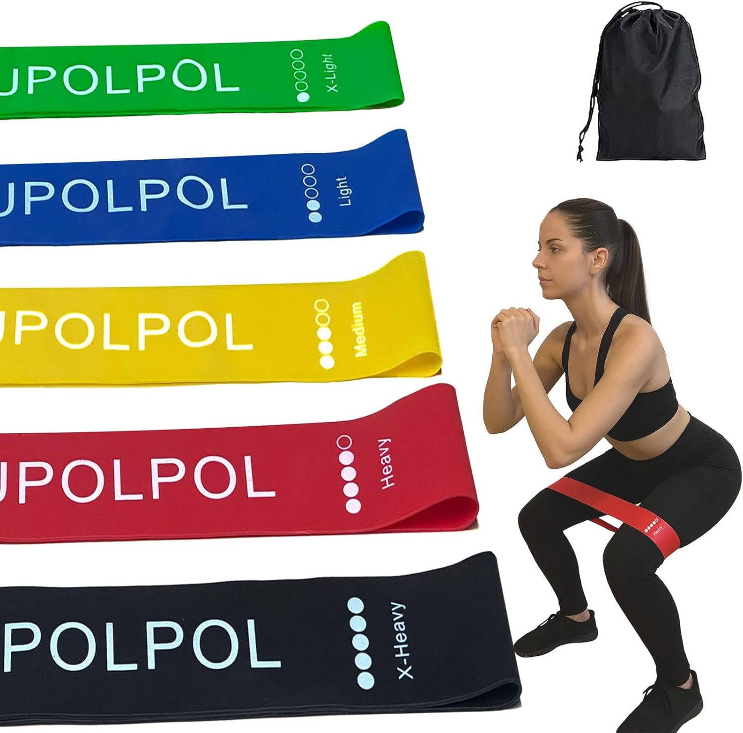 QUPOLPOL Resistance Bands Set – 5 Levels Natural Latex Loop Exercise Bands for Glutes, Legs & Arms – Durable Elastic Workout Bands with Carry Bag for Home, Gym, Yoga, Pilates & Rehab