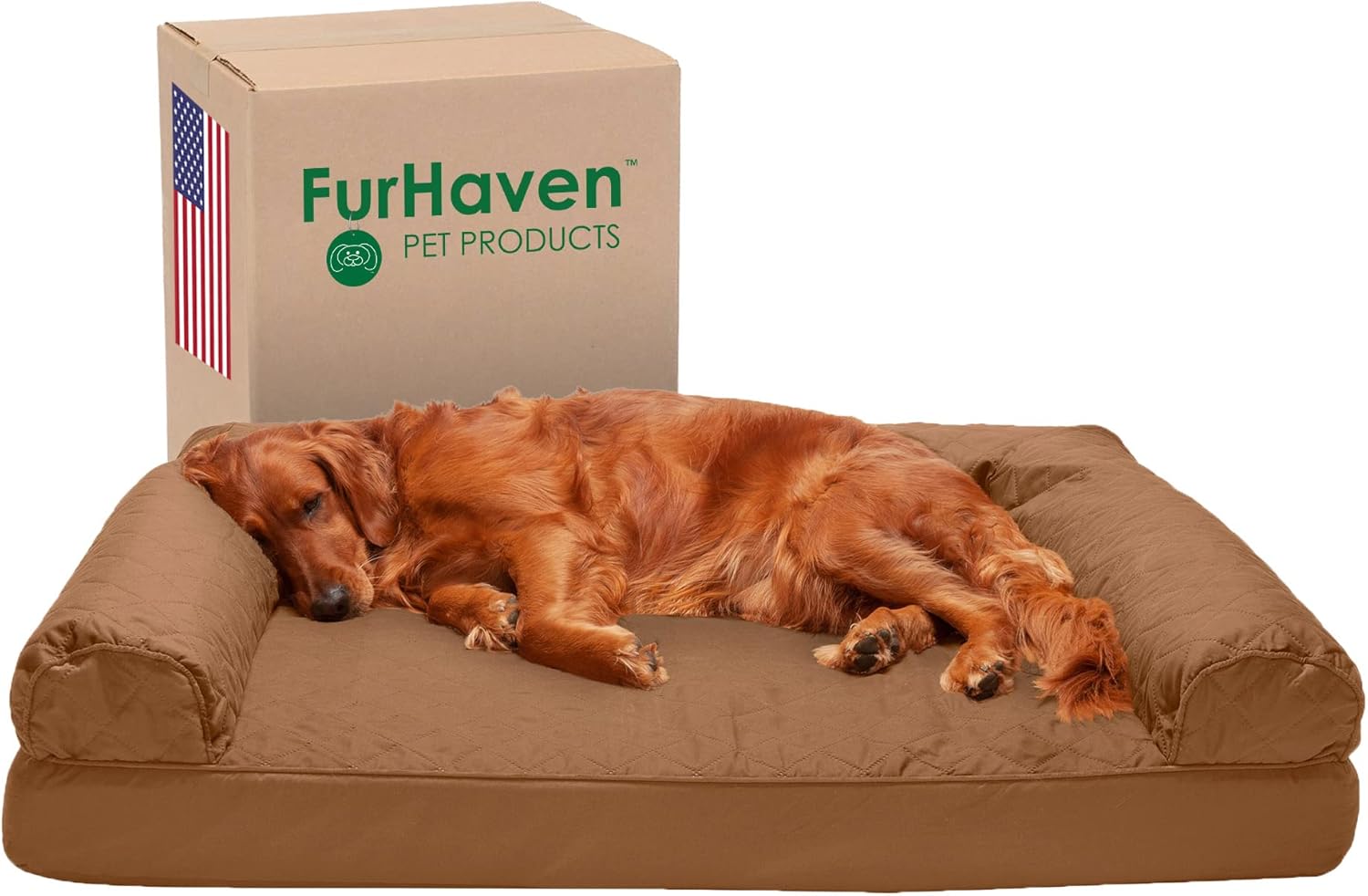 Furhaven Orthopedic Dog Bed for Large Dogs w/ Removable Bolsters & Washable Cover, For Dogs Up to 95 lbs - Quilted Sofa - Toasted Brown, Jumbo/XL Orthopedic Foam Jumbo (Quilted) Toasted Brown