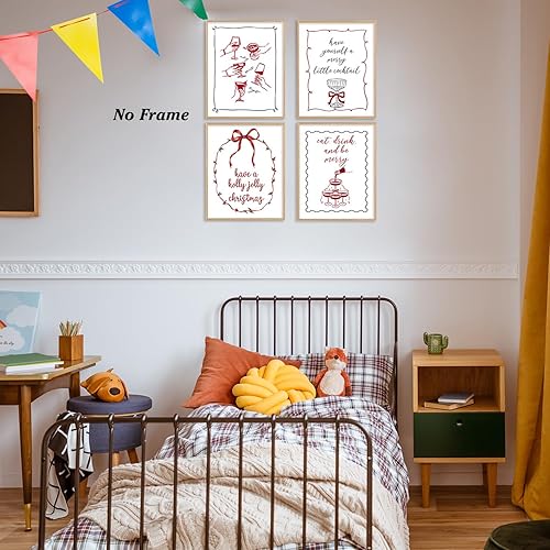 Miniatura 2 de Boat Wades Juego de 4 impresiones artísticas de pared de barra de Navidad, regalos para amantes del cóctel, champán, pósteres retro de Navidad,