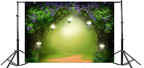 Miniatura 3 de Telón de fondo de jardín encantado de 7 x 5 pies para niñas de jardín de hadas para fiesta de cumpleaños, fondo de fiesta